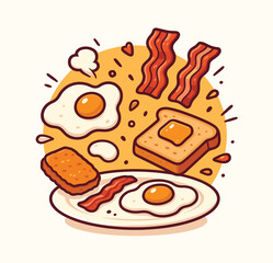 Bread and eggs floating cartoon vector icon illustration breakfast food object isolated flat vector

