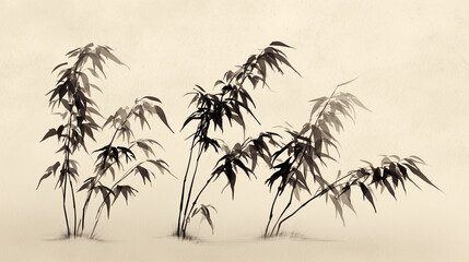 Fototapeta premium Bamboo Grove in Digital Ink with Negative Space