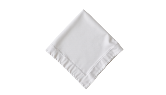 against a solid dark background, a white fabric square is positioned with one of its corners pointing directly downward