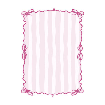 Coquette Frame Ribbin Doodle Sketch Whimsical Pink Line Vector Banner Retro Vintage Label Invitation