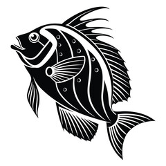 Striking black fish is designed with captivating stripes and dotted patterns on its body