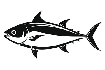 Black and white shows a sleek tuna fish with detailed fins gracefully