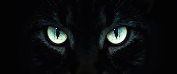 Cat eyes glowing in the dark, mysterious gaze of a feline
