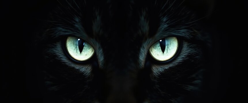 Cat eyes glowing in the dark, mysterious gaze of a feline - Powered by Adobe
