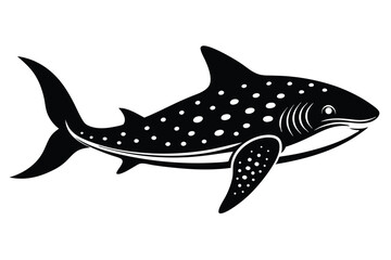 Isolated spotted whale shark silhouette swimming gracefully reveals its sleek, unique beauty