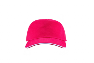 Vibrant pink baseball cap with white trim on brim, isolated on transparency background, showcasing casual and sporty style