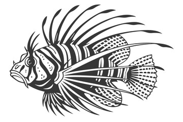 Striking lionfish with bold stripes and delicate spots displays a detailed monochrome appearance