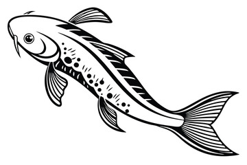 Graceful monochrome koi fish with detailed fins swims gracefully, showcasing its distinct body markings
