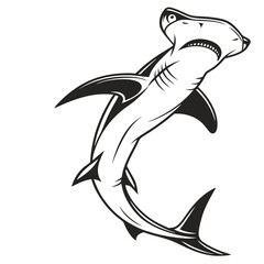 Naklejka premium Isolated hammerhead shark gracefully swims upwards, showcasing its distinct shape in a stylized format