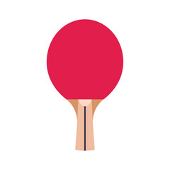 Red ping pong racket isolated on white background. Flat illustration of paddle for table tennis. Vector illustration