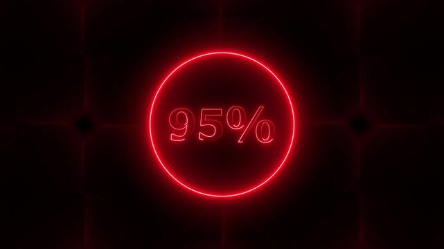Abstract 95% percent text neon animation. 95% Percent Discount neon animation. 95% percent off neon text animation.