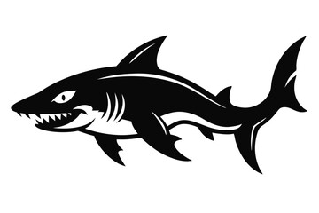 Fototapeta premium Shark with open mouth and sharp teeth depicted in black silhouette is viewed from its side