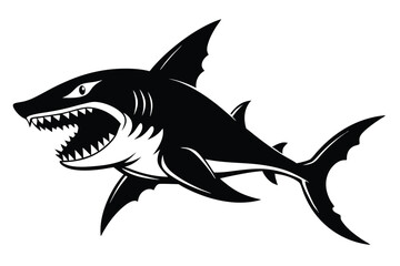 A monochrome shark reveals its sharp teeth in a menacing display of power