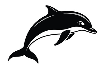 Dolphin leaps joyfully in simple black and white art style, isolated