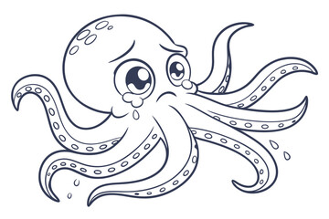 Cartoon outline displays a sorrowful octopus with expressive eyes shedding tears of sadness