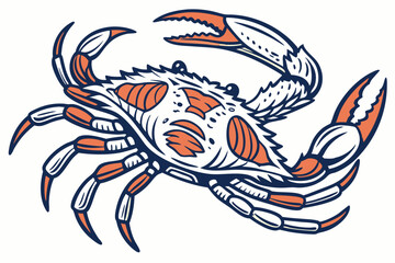 Detailed sketch of orange crab with blue outline shows its claw and legs clearly