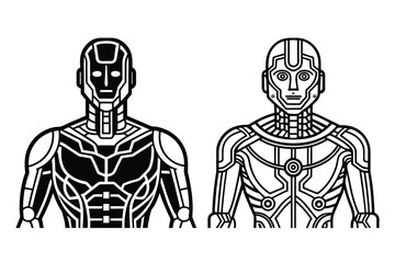 Robotic Humanoids Black and White Outlines