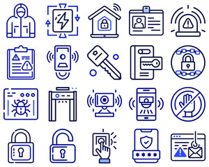 Vector icons for security with protective symbols and various tools
