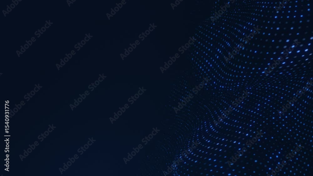 Poster abstract digital background loop featuring a dynamic wavy pattern of blue dots. represents data flow