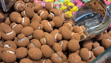 chocolate candies in the form of brown mushrooms