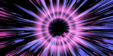 Vivid vector illustration in a contemporary neon design, featuring pink, black, and blue radial burst lines. Popular cyberpunk style with energetic shapes and high-contrast bright colors. © local_doctor