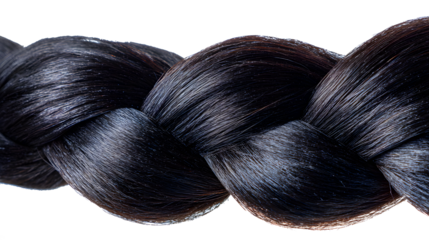 Close up of beautifully braided dark hair showing detail of texture and sheen for a sophisticated look with natural hair care and hair styling concepts