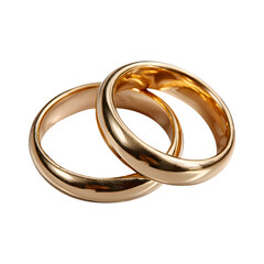 Two elegant gold wedding rings intertwined symbolic of commitment and eternal love against a clean white background