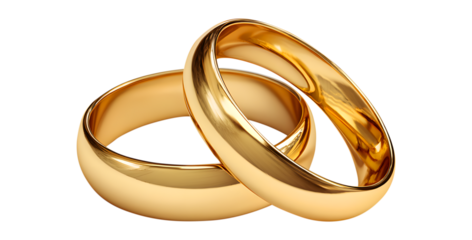 Two gold wedding rings symbolizing love and commitment on a white background ideal for proposals and romantic concepts