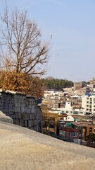 Fototapeta premium Colorful hillside residential neighborhood in Seoul Korea during sunset