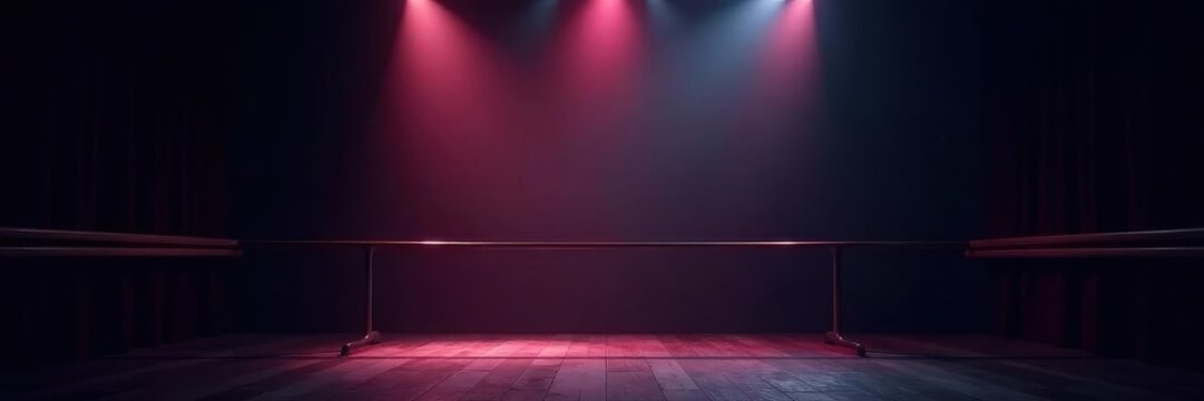 Spotlight on bare ballet barre; dark stage backdrop , barre, theater, dance studio - Powered by Adobe