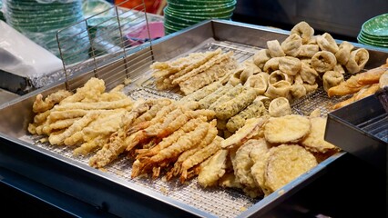Korean fried street food display
