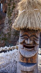 Traditional Korean wood carving at a local shrine