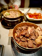 Traditional Korean short rib dish at a restaurant