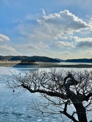 Frozen lake on a beautiful sunny day