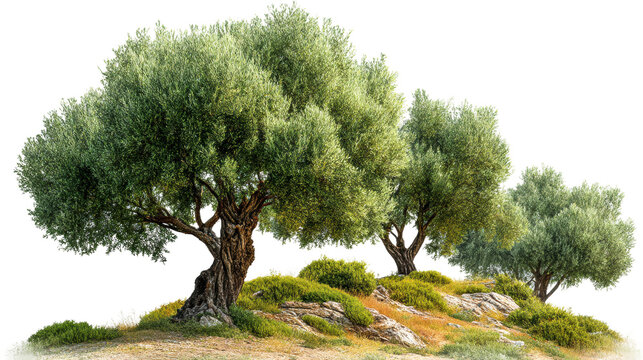 Olive trees growing on rocky hills scenic nature landscape vibrant greenery outdoor cut out png