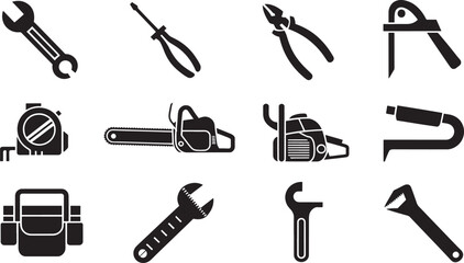 Black Silhouette Icons Set of Tools and Equipment silhouettes 1