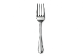 Elegant silver fork isolated on transparent background, kitchen utensil image.