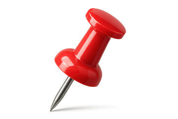 Bright red push pin isolated on transparent background, office supply item