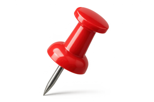 Bright red push pin isolated on transparent background, office supply item