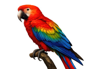 Naklejka premium Colorful Scarlet Macaw parrot isolated on transparent background, vibrant bird