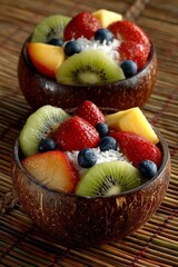 Colorful Fruit Salad in Coconut Bowls