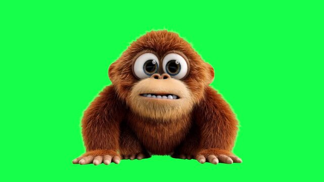 Cute animated furry creature animation, transparent 4K video, green screen