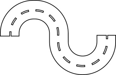 Road and highway in perspective icon. Road path with different bends. The road connects the cities road pieces in graphic style. Vector illustration isolated on transparent background