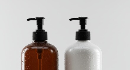 Amber and White Pump Bottles Product Mockup for Lotion, Soap, or Shampoo