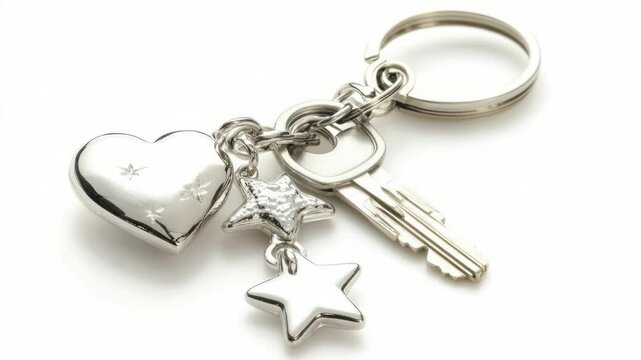 A small accessory featuring a heart, star, and key.