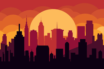 Obraz premium Sunset Cityscape A Stunning Silhouette of Urban Architecture at Dusk