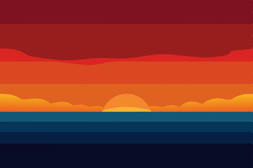 Vibrant Sunset over Calm Ocean A Stunning Minimalist Seascape Illustration