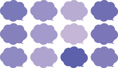 All the bubbles have a distinctive, rounded, cloud-like, or scalloped edge design. This vector image features twelve speech bubbles.