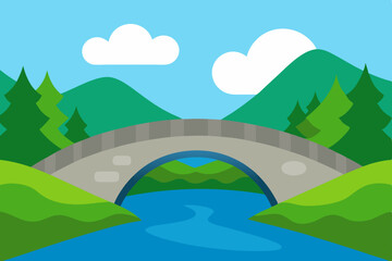 Fototapeta premium Serene Stone Arch Bridge Over River in Mountain Landscape