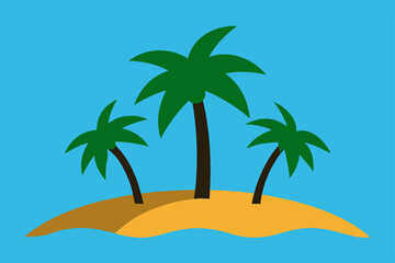 Tropical Island Paradise Three Palm Trees on a Sandy Shore